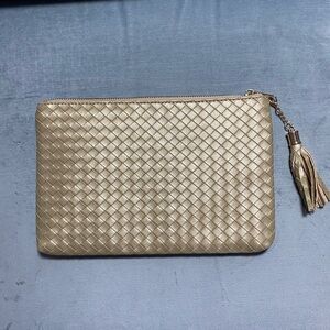 NWOT Gold Mimi Curateur Clutch Virginia Wolf 7”x11” lined in satin black lining